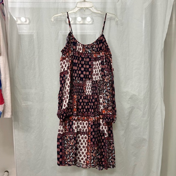 Womens Off Shoulder Dress Large Boho Smocking Flowy Floral Bloomcore Lightweight - Picture 10 of 13